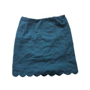 Talbots Teal Green Dachshund Dog Print Wool Blend Scalloped Pencil Skirt Sz 12W